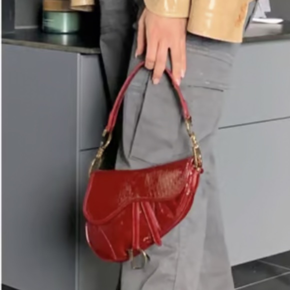 Christian Dior Patent Saddle Bag Dark Red - Picture 14 of 15
